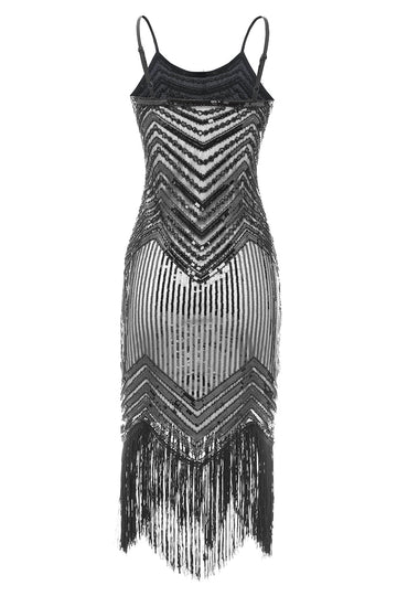 Bodycon Sort Sølv Pailletter 1920'erne Kjole